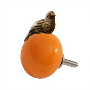Ceramic Bird Perched Cabinet Knob Orange <b>Rustic</b> Kitchen Drawer Handle Novelty Shape Durable - Product Image 4