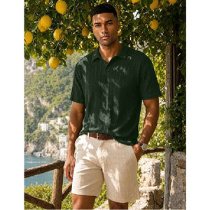 Camiseta Polo de Punto Trenzado para Hombre con Logotipo Personalizado al por Mayor, Camiseta Polo de Golf de Punto Texturizado de Manga Corta para Verano, Estilo Vintage Casual Holgado - Product Image 4