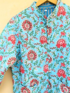 Chaqueta de invierno acolchada gruesa hecha a mano, reversible, ecológica, de algodón, con botones florales, mangas desmontables, estampado indio hecho a mano. - Product Image 3