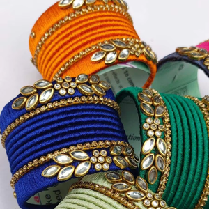 Luxurious Vintage Trendy Multi-Color Velvet Women's Cuff Bangles Customizable <b>Gold</b> Floral Embroidery <b>Bead</b> Work High Polished - Product Image 1