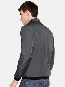 Men's Gray Bomber <b>Jacket</b> Slim Fit Turn-down Collar Zipper Closure Windproof Casual Autumn Wear Solid Color Polyester Material - Product Image 1
