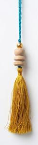 Cojín Decorativo con Borlas y Diseño Damasco en Verde Azulado y Dorado, 100% Rayón, Textil para el Hogar - Product Image 4