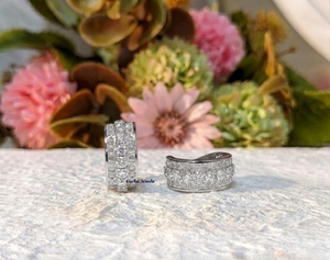 14k White Gold Wide Bumpy <b>Cuff</b> Lab Grown Diamond Geometric Non Piercing <b>Earrings</b> IGI Certified Party Wedding Gift Unisex - Product Image 4