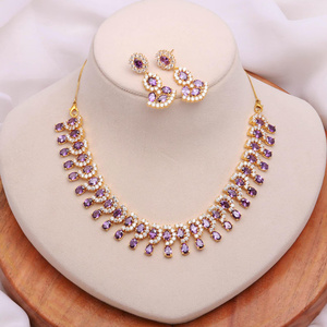 African Amethyst Elegant <b>Necklace</b> Set | 22K Gold Plated Purple Stone Jewelry for Women Evening <b>Necklace</b> Modern Ethnic Jewellery - Product Image 2