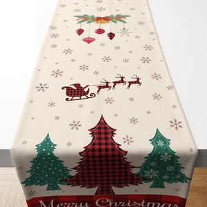 Decorazioni Natalizie in Lino, Runner da Tavola Natalizio in Lino |   Decorazioni per Tavola con Albero di Natale, Babbo Natale e Renne per Feste Natalizie - Product Image 1