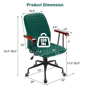 Chaise de bureau en velours avec élégantes accoudoirs en bois - Product Image 4