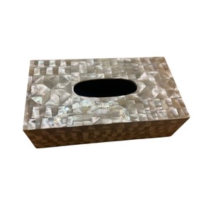 Caja de pañuelos rectangular de alta gama con incrustaciones de nácar y madera hecha a mano para decoración del hogar - Product Image 1