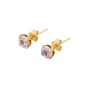 Boucles d'oreilles minimalistes en or jaune massif 14K Bijoux de mode à la mode Saphir rose naturel Pierre précieuse Petit diamant pour les fêtes - Product Image 2
