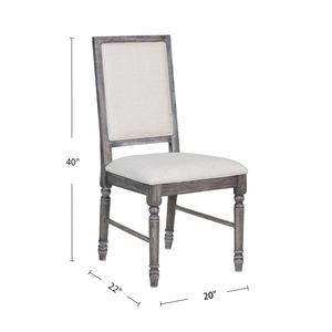 Juego de 2 sillas de comedor tapizadas en lino color crema y gris desgastado - Product Image 3