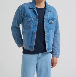 Men's Denim <b>Jacket</b> Regular Fit Washed Cotton Turn-down Collar Zipper Closure <b>Waterproof</b> Casual <b>Winter</b> Style Blue Front High - Product Image 2