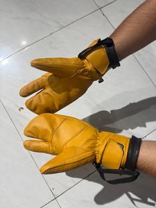 Gants de ski en cuir de vachette jaune, isolés, à doigts entiers, avec sangle de poignet réglable, pour usage extérieur en hiver, unisexe - Product Image 3
