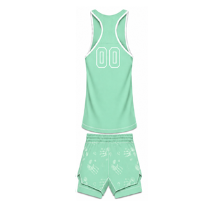 Conjunto de Natación Verde Menta y Blanco, Top Deportivo sin Mangas con Espalda Cruzada y Pantalones Cortos a Juego, Traje de Baño Ligero de Secado Rápido para Entrenamiento y Alto Rendimiento - Product Image 2