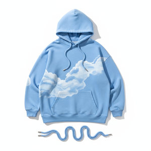 เสื้อฮู้ดโอเวอร์ไซส์ลายพิมพ์คลาวด์ ผู้ชาย สไตล์ลำลอง สีน้ำเงิน ผ้าเฟรนช์เทอร์รี่ ระบายอากาศได้ดี สไตล์สตรีทแวร์สำหรับฤดูใบไม้ผลิ - Product Image 1