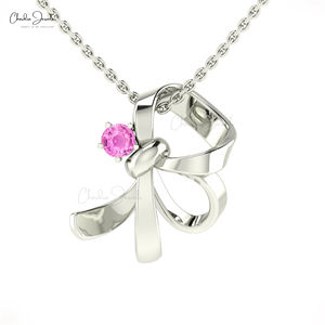 Wholesale Supplier Natural 3mm Prong Set Pink Sapphire Knot Pendant 14k Fine Gold Handmade Fine Pendant for Wedding Gift - Product Image 1