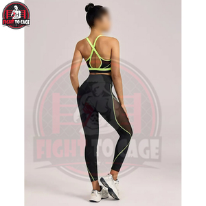 High-Waisted Leggings With Side Stripes, Green & Black Running <b>Bra</b> Stretchy & Breathable Activewear For Fitness, Fashion Wear - Product Image 2