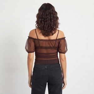 Sexy Off Shoulder Sheer <b>Mesh</b> Fashion Top Ladies Sheer Transparent Off Shoulder Blouse Sexy Women Sheer <b>Mesh</b> Off Shoulder <b>Shirts</b> - Product Image 2
