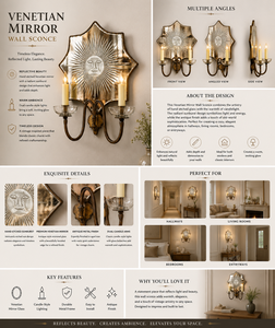 Venetian Mirror <b>Wall</b> Sconce Brass Irregular Shape Hand Engraved Traditional Design Decorative Hanging <b>Light</b> - Product Image 3
