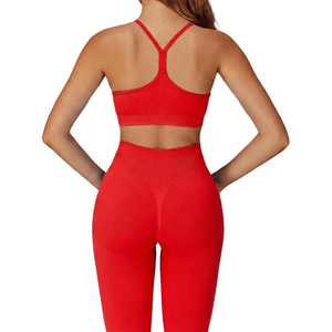 Soutien-gorge de sport bleu pour femme, sans couture, respirant, maintien moyen, couleur unie, vêtements de sport - Product Image 2