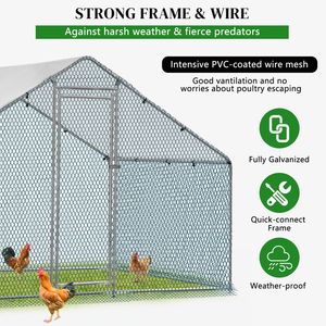 Jaula Plateada para Gallinas y Conejos 2*2*2m/6.5x6.5x6.5ft con Techo Puntiagudo, Lona Impermeable de PE de 180g, Tipo Jaula para Gallinas - Product Image 4