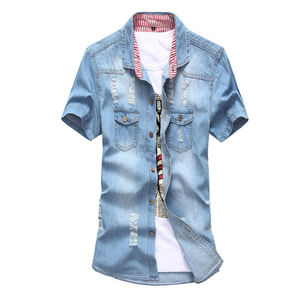 เสื้อเชิ้ตเดนิมสำหรับผู้ใหญ่ ขายส่ง เสื้อเชิ้ตแขนสั้นผ้าฝ้ายติดกระดุม เสื้อลำลองฤดูร้อน เสื้อแฟชั่นสั่งทำ เสื้อทำงาน เสื้อเชิ้ตยีนส์ - Product Image 4