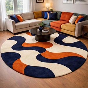 Tapis design moderne bleu tufté à la main, forme irrégulière, unique et contemporain pour la décoration du salon et de la chambre - Product Image 5