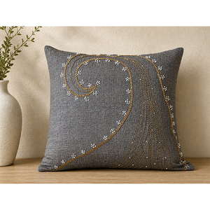 Premium Cotton Linen Embroidered Cushion <b>Cover</b> with Fringed Edge | Decorative <b>Throw</b> Pillow <b>Cover</b> for <b>Sofa</b>, Living Room & Home - Product Image 1