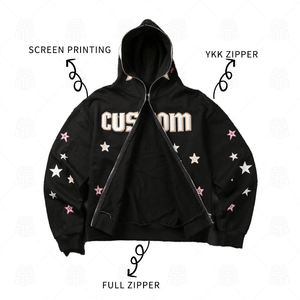 Sudadera con capucha extragrande de algodón terry con cremallera completa personalizada, 420 GSM, para hombre, estilo urbano, con estampado puff - Product Image 1