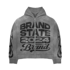 Survêtement gris imprimé délavé à l'acide avec cordon de serrage, poids lourd |   Vêtements de sport streetwear unisexes |   Confortable pour l'hiver, 100% coton, OEM - Product Image 4