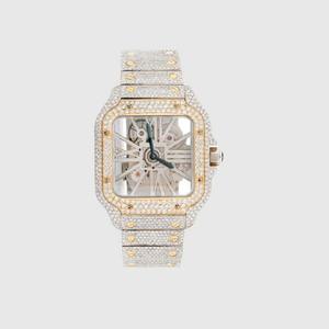 Luxury Two-Tone Iced Out Stainless Steel <b>Skeleton</b> <b>Watch</b> for Men VVS Moissanite Diamond Fully Encrusted Square <b>Automatic</b> <b>Watch</b> - Product Image 4