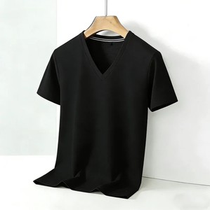 Camiseta de Manga Corta con Cuello en V para Hombre, Color Negro, Corte Regular, Tejido de Punto, Estilo Casual, Producción Harry Johnson, OEM ODM - Product Image 1