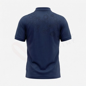 Men's Navy <b>Blue</b> Short Sleeve <b>Polo</b> <b>Shirt</b> Geometric Pattern 100% Polyester Knitted Breathable Casual Regular Fit - Product Image 3