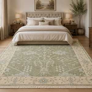 Tapis persan en laine noué à la main, style vintage, motif floral géométrique – Tapis oriental traditionnel fait main - Product Image 3