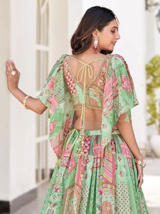 Conjunto de Lehenga Choli con Bordado Floral Verde, Vestido Étnico de Organza para Bodas, Fiestas y Eventos Nocturnos para Mujer - Product Image 2
