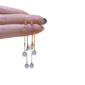 ต่างหูมุกน้ำจืดทรงกลม G18 K ทอง 10-11 มม. แสงเงางาม ดีไซน์เรียบง่ายสำหรับผู้หญิง - Product Image 5