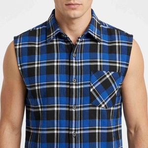 Durable Custom Logo Men Sleeveless <b>Plaid</b> Flannel <b>Shirt</b> Button Down Collar Casual Autumn Wear Blue Black White Pattern <b>Shirts</b> Men - Product Image 5