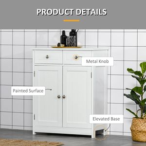 Mobiletto da Bagno Moderno Bianco Autoportante con 2 Ante e 2 Cassetti, Armadietto da Terra in Legno con Ripiano Regolabile per Uso Ospedaliero - Product Image 6