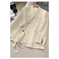 Conjunto coordinado de blazer asimétrico oversize y pantalones de pierna ancha para mujer, color crema hueso