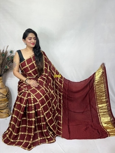 Sari de Seda Modal Pura Gajji Ghatchola Bandhani |   Sari de Boda Artesanal Tradicional de Gujarat - Product Image 3