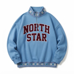 Christmas Pullover Quarter Zip <b>Sweatshirt</b> <b>Cute</b> Festive Patterned Trim Cozy Holiday Winter Wear - Product Image 3
