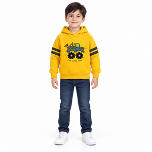 Sudadera con capucha de lana para bebés, color amarillo, con estampado de camión, manga regular, ropa informal con capucha - Product Image 2