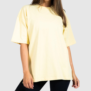 เสื้อยืดแขนสั้นคอกลมสีเหลืองทรงหลวมสำหรับผู้หญิง สีพื้น เรียบง่าย ระบายอากาศได้ดี ผ้าฝ้ายถัก ใส่ได้ทั้งฤดูใบไม้ผลิและฤดูร้อน - Product Image 1