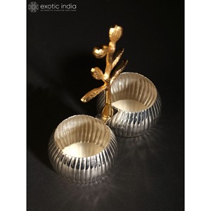 ชามน็อตคู่ทำด้วยมือทำจากทองเหลือง6นิ้วพร้อมชามชุบเงินกิ่งไม้ทำด้วยมือในอินเดีย - Product Image 4