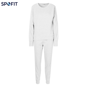 Ensemble de survêtement léger pour femme SPOFIT, imprimé gris, polyester/coton, manches longues, col rond, sweat-shirt et pantalon blanc - Product Image 4