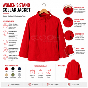 Chaqueta Roja Cortavientos con Cuello Alto de la Hermandad Universitaria Cosh International, Manga Regular, Color Sólido, Logotipo Bordado en la Parte Delantera - Product Image 6