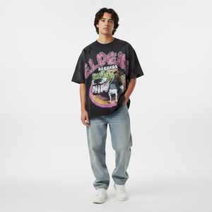 T-shirt en coton noir surdimensionné pour homme Elders Records avec imprimé graphique chien, col rond, manches courtes, style streetwear, coupe jersey - Product Image 2