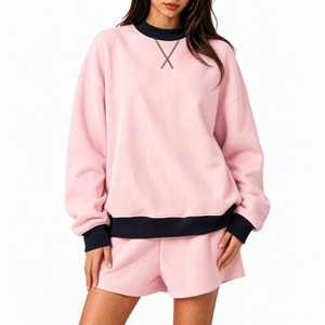 Conjunto de Sudadera Holgada para Mujer, Estilo Casual, Pantalones Cortos, Top de Manga Larga con Cuello Alto, Ropa Informal para el Día a Día - Product Image 5