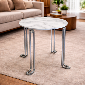 Mesa de Centro Redonda Minimalista y Duradera con Tapa de Metal y Patas de Metal Cromado para Sala de Estar Moderna o Apartamento - Product Image 3