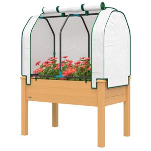 Couverture de serre en PE 35 x 22 x 47 pouces, bac à plantes surélevé extérieur couleur sable pour herbes et légumes - Product Image 1