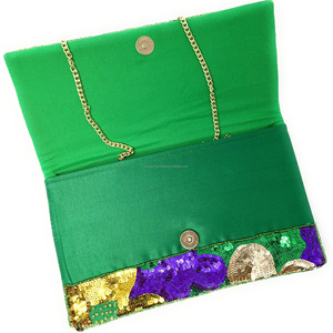 Pochette pliable en perles brodées à la main, sac à main décontracté vert or violet à paillettes florales, style enveloppe de soirée - Product Image 6