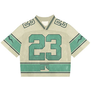 เสื้อยืดโอเวอร์ไซส์ทรงบ็อกซี่ผ้าตาข่ายแบบครอปสำหรับผู้ชาย สไตล์สตรีทแวร์แนวสปอร์ต  พร้อมลายตัวอักษรแบบเรียบๆ - Product Image 4